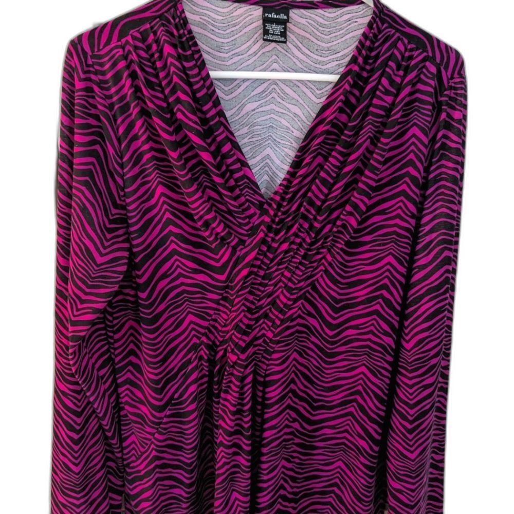 Rafaella Top Womens L Purple Black Animal Print Pullover Stretch Normcore Pleat